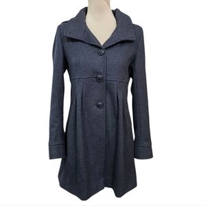 DKNY Wool Blend Hooded Charcoal Gray Babydoll Coat Size 2